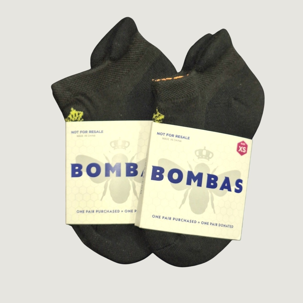 Bombas Kids Ankle Socks XS Black Neon Honeycomb Arch Support Bundle (2) New